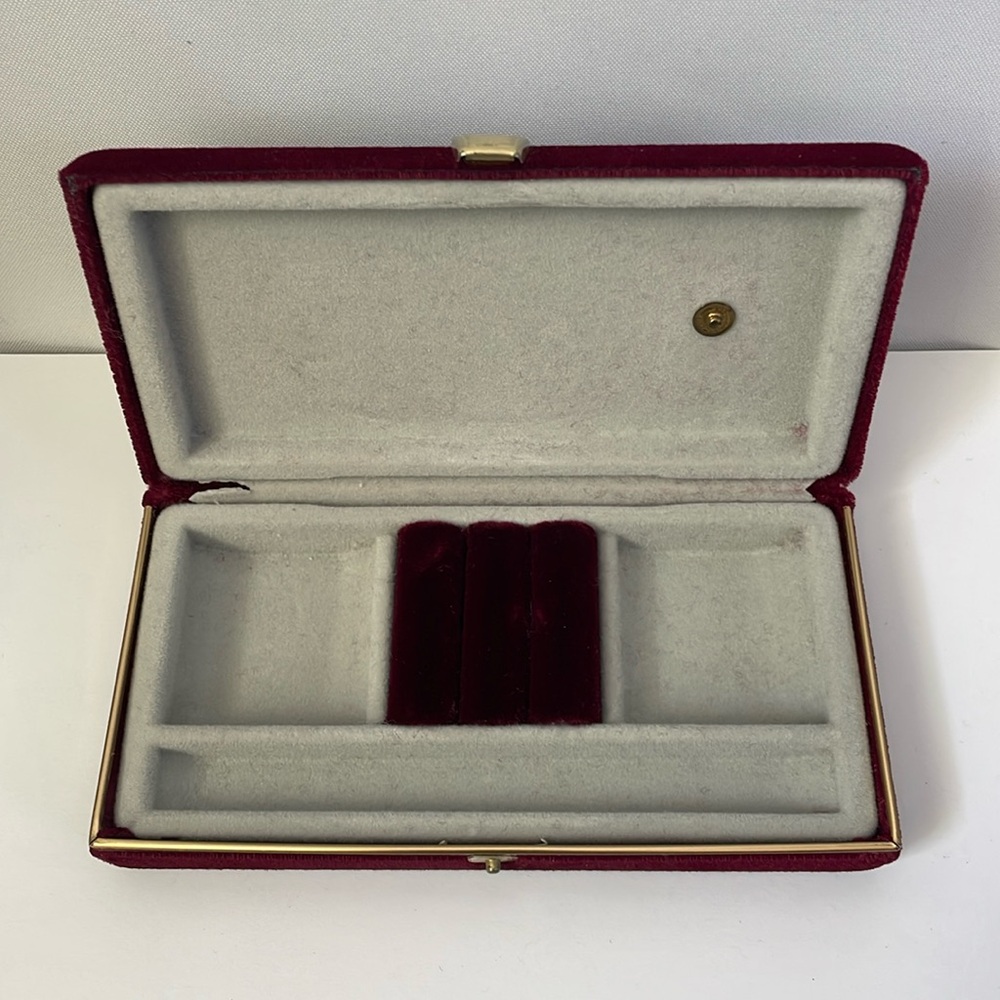Vintage Velvet Jewelry Box Organizer in Colour Red. Ges. Gesch Made In Germany